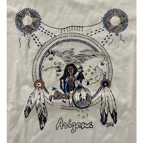 VTG 90s In Excess Arizona Native American Horse White T-Shirt size L - Picture 2 of 7